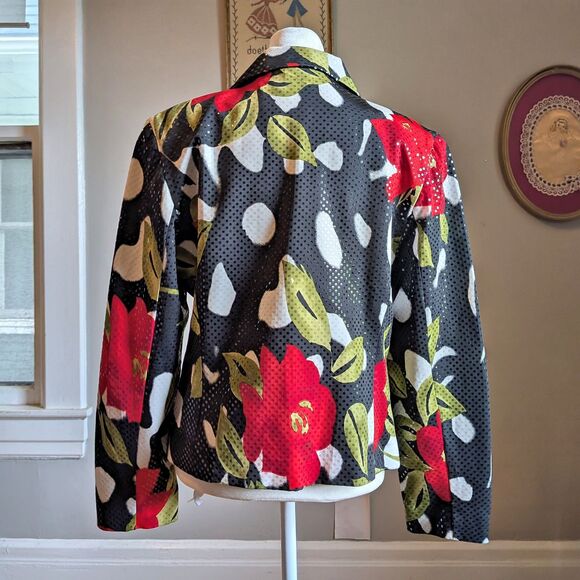 Vintage 90s Y2K Mesmerize Sequin Jacket Floral Blazer Whimsigoth Size Small - Picture 2 of 11